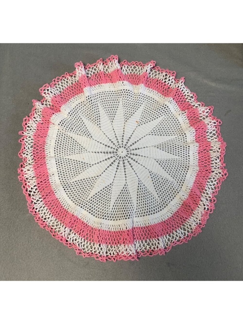 Handmade Crochet Doily Pink & White Edging - 18 inches Diameter